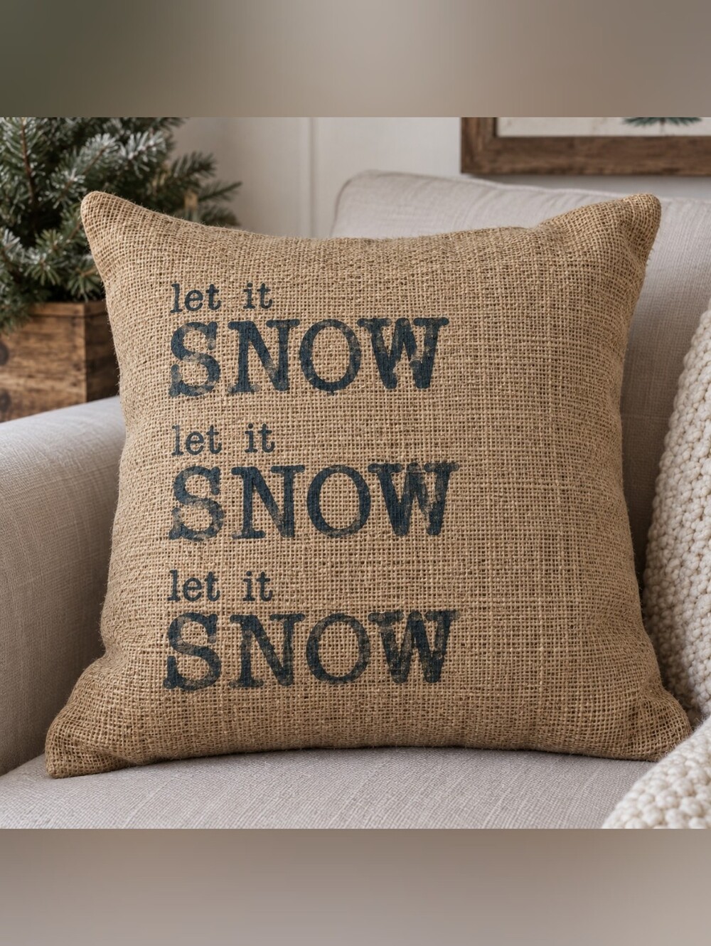 Bouclair “Let It Snow” Burlap Jute Christmas Pillow Cover 18.5” x 17.5”